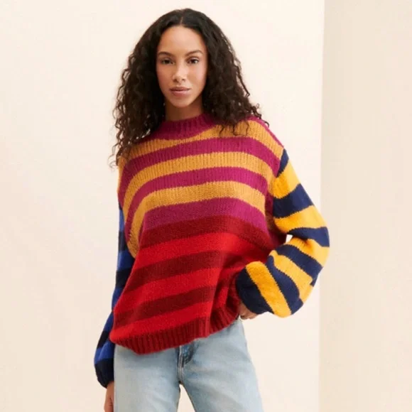 Luna Colorful Colorful 
Stripes Sweater 
W/ balloon sleeves 
NWOT
Color- multi - Picture 3 of 10